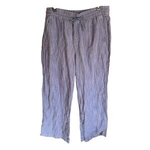Athleta Cabo Linen Textured Wide Leg Blue Striped Pants Women's Size Large